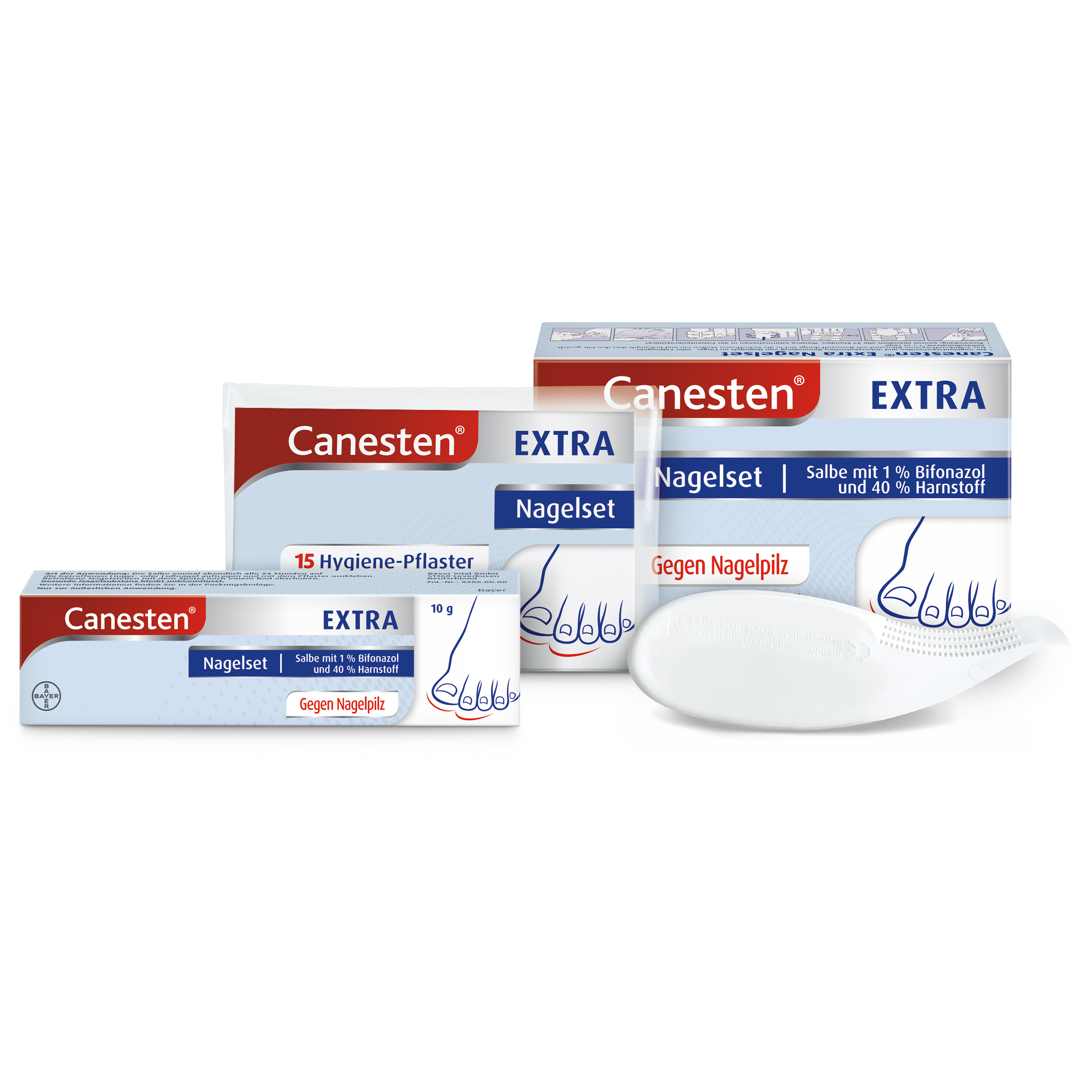 CANESTEN Extra Nagelset Creme 10g + 15 Hygienepflaster zur Behandlung von Nagelpilz Abbildung für CANESTEN Extra Nagelset Creme 10g + 15 Hygienepflaster zur Behandlung von Nagelpilz