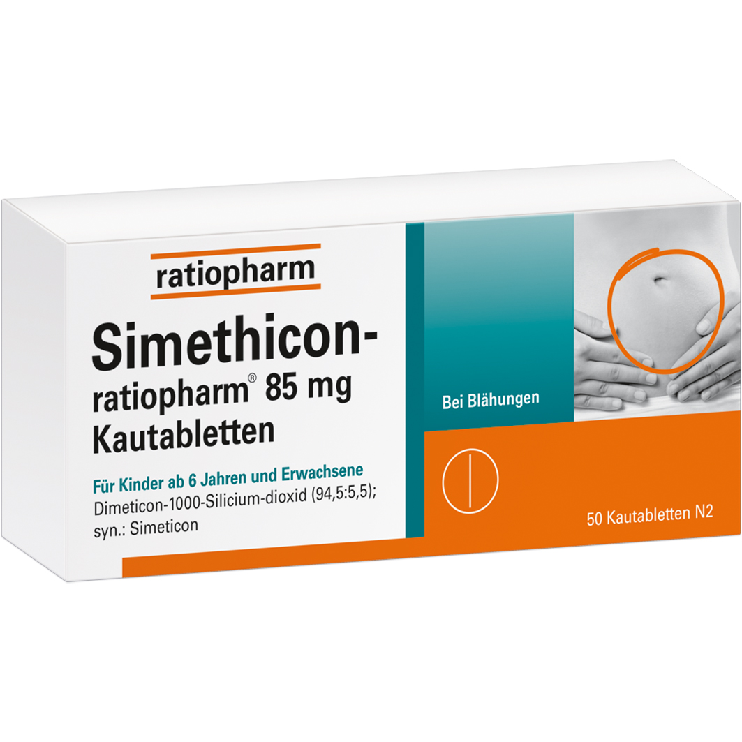 SIMETHICON-ratiopharm 85 mg Kautabletten Abbildung für SIMETHICON-ratiopharm 85 mg Kautabletten