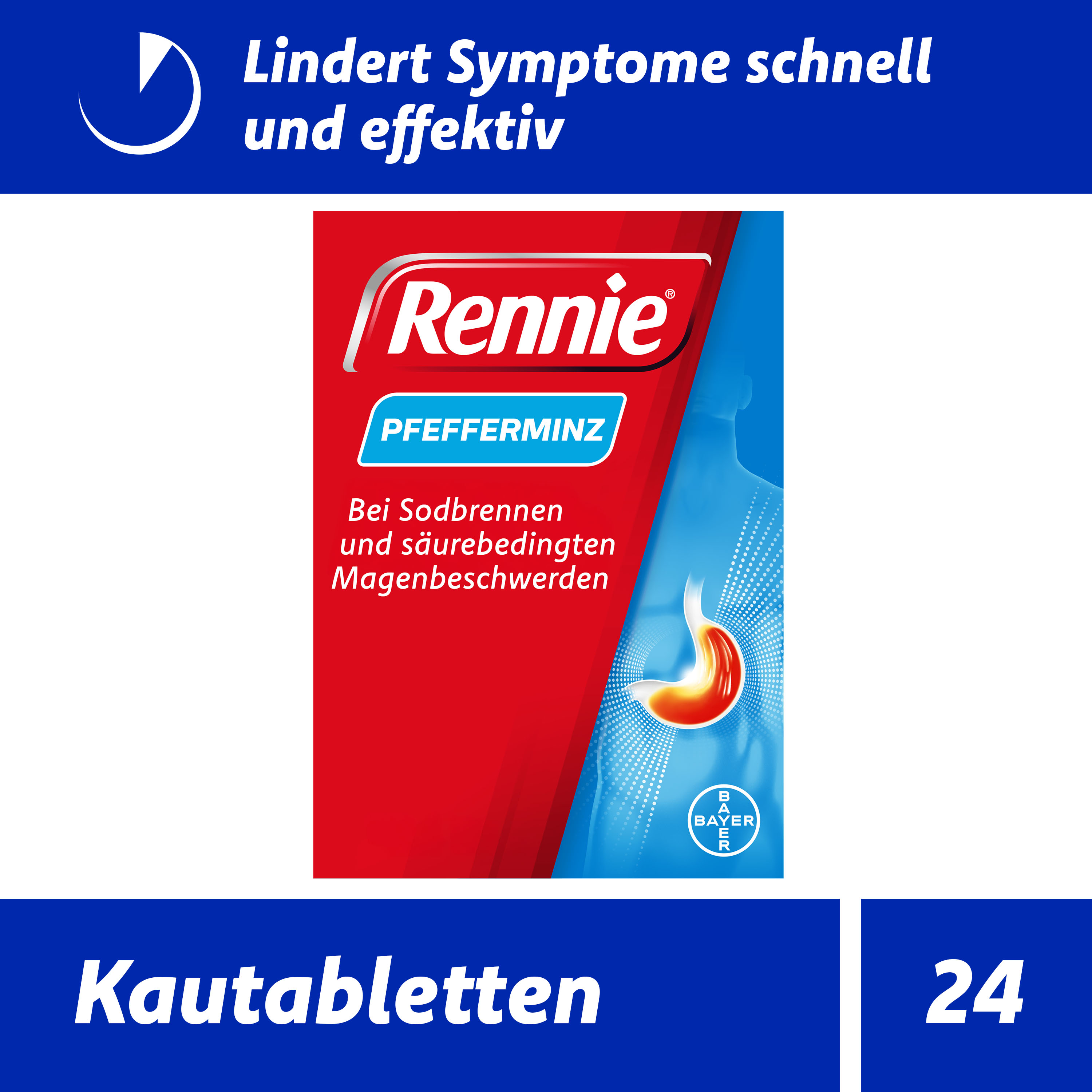 RENNIE Kautabletten schnell wirksam bei Sodbrennen, Magendrücken, Völlegefühl Abbildung für RENNIE Kautabletten schnell wirksam bei Sodbrennen, Magendrücken, Völlegefühl