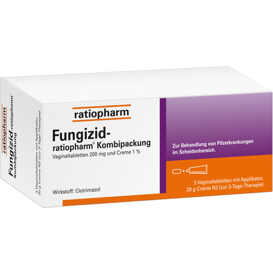 FUNGIZID-ratiopharm 3 Vaginaltabletten + 20g Creme zur Behandlung von Pilzerkrankungen im Scheidenbereich Abbildung für FUNGIZID-ratiopharm 3 Vaginaltabletten + 20g Creme zur Behandlung von Pilzerkrankungen im Scheidenbereich