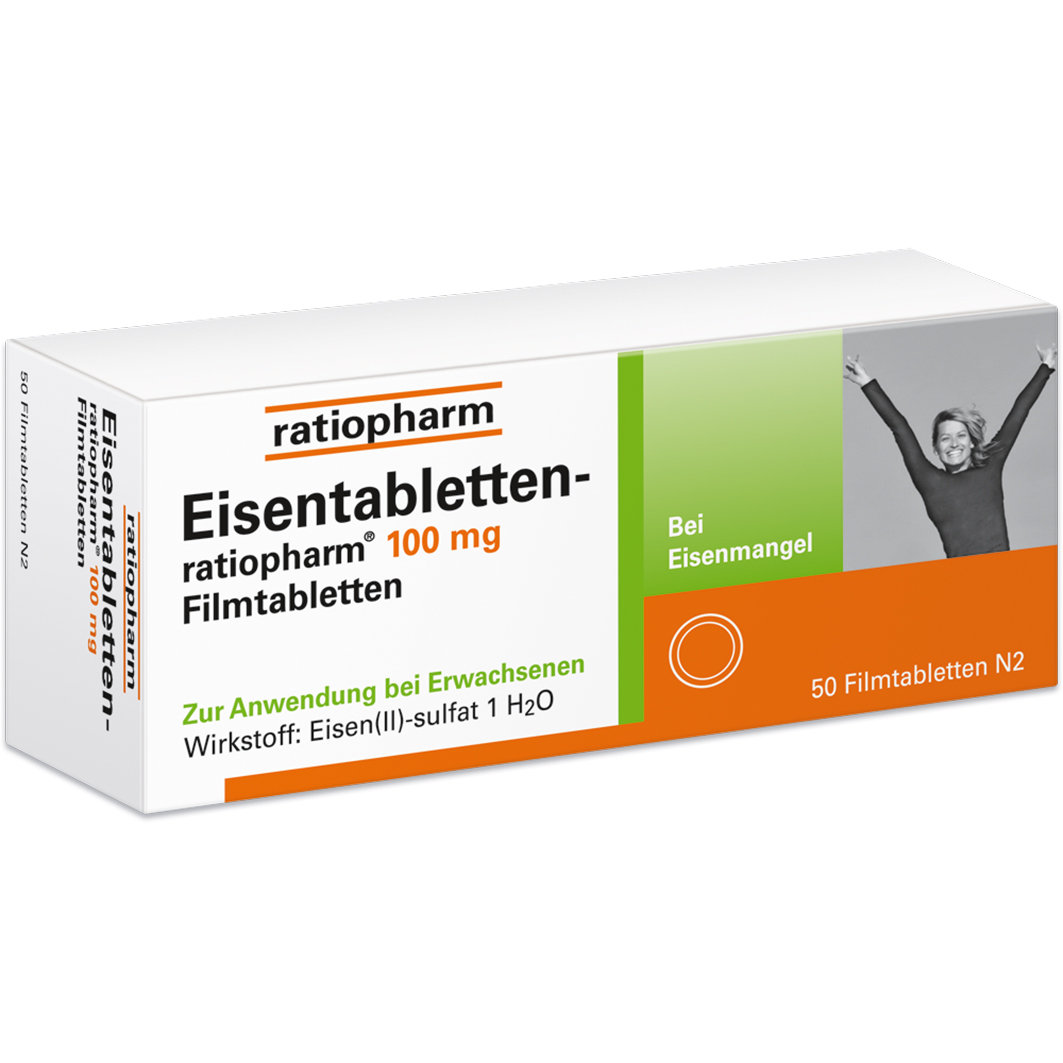EISENTABLETTEN-ratiopharm 100 mg Filmtabletten Abbildung für EISENTABLETTEN-ratiopharm 100 mg Filmtabletten
