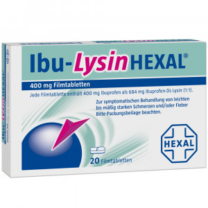 IBU-LYSINHEXAL 400 mg Ibuprofen als 684 mg Ibuprofen-DL-Lysin Filmtabletten (1:1) Abbildung für IBU-LYSINHEXAL 400 mg Ibuprofen als 684 mg Ibuprofen-DL-Lysin Filmtabletten (1:1)