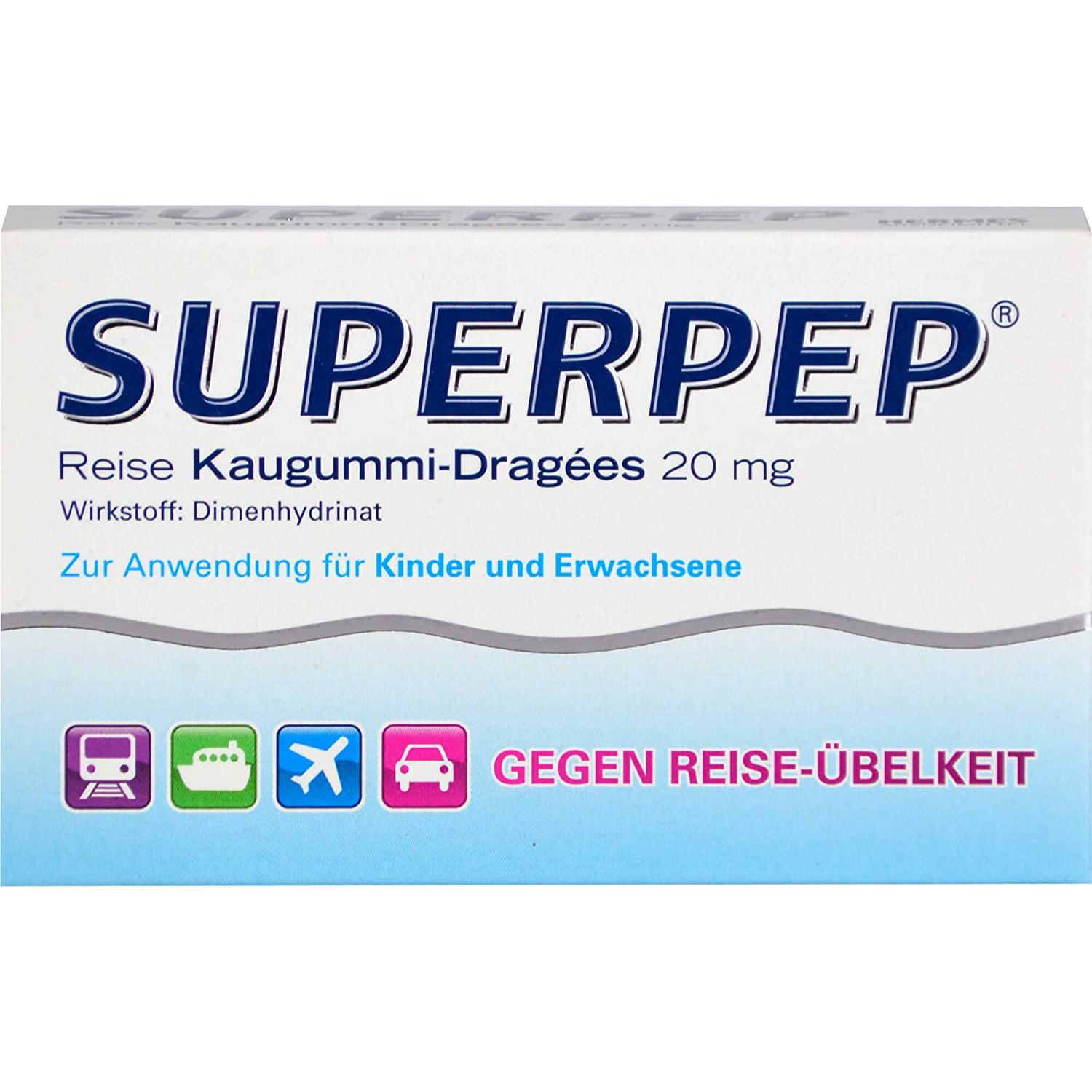 SUPERPEP Reise Kaugummi Dragees 20 mg Abbildung für SUPERPEP Reise Kaugummi Dragees 20 mg