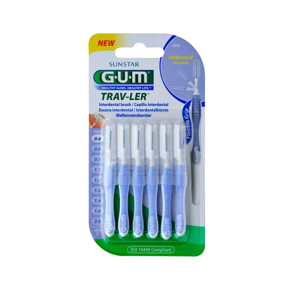 GUM TRAV-LER 0,6mm Kerze hellblau Interdentalbür. Abbildung für GUM TRAV-LER 0,6mm Kerze hellblau Interdentalbür.