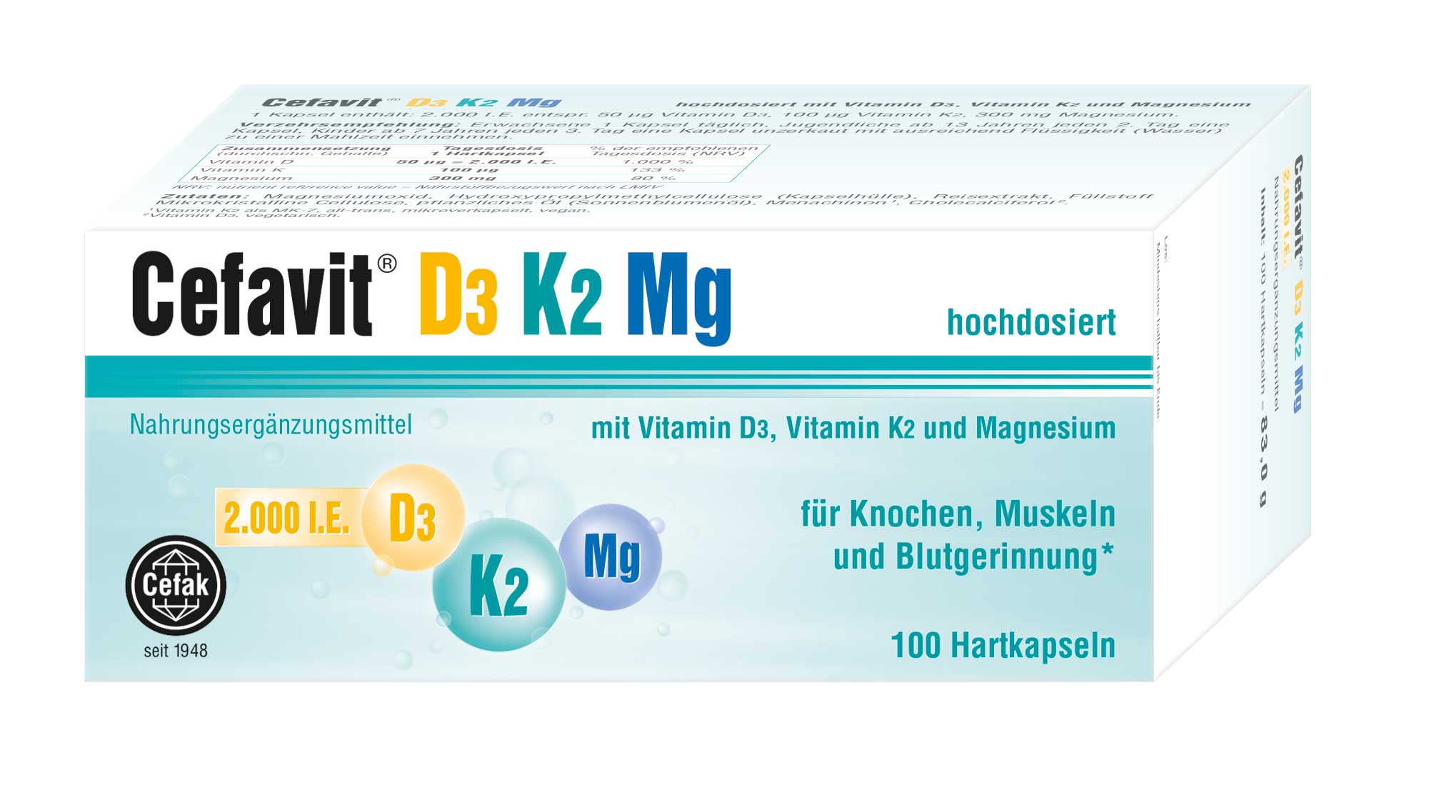 CEFAVIT D3 K2 Mg 2.000 I.E. Hartkapseln Abbildung für CEFAVIT D3 K2 Mg 2.000 I.E. Hartkapseln