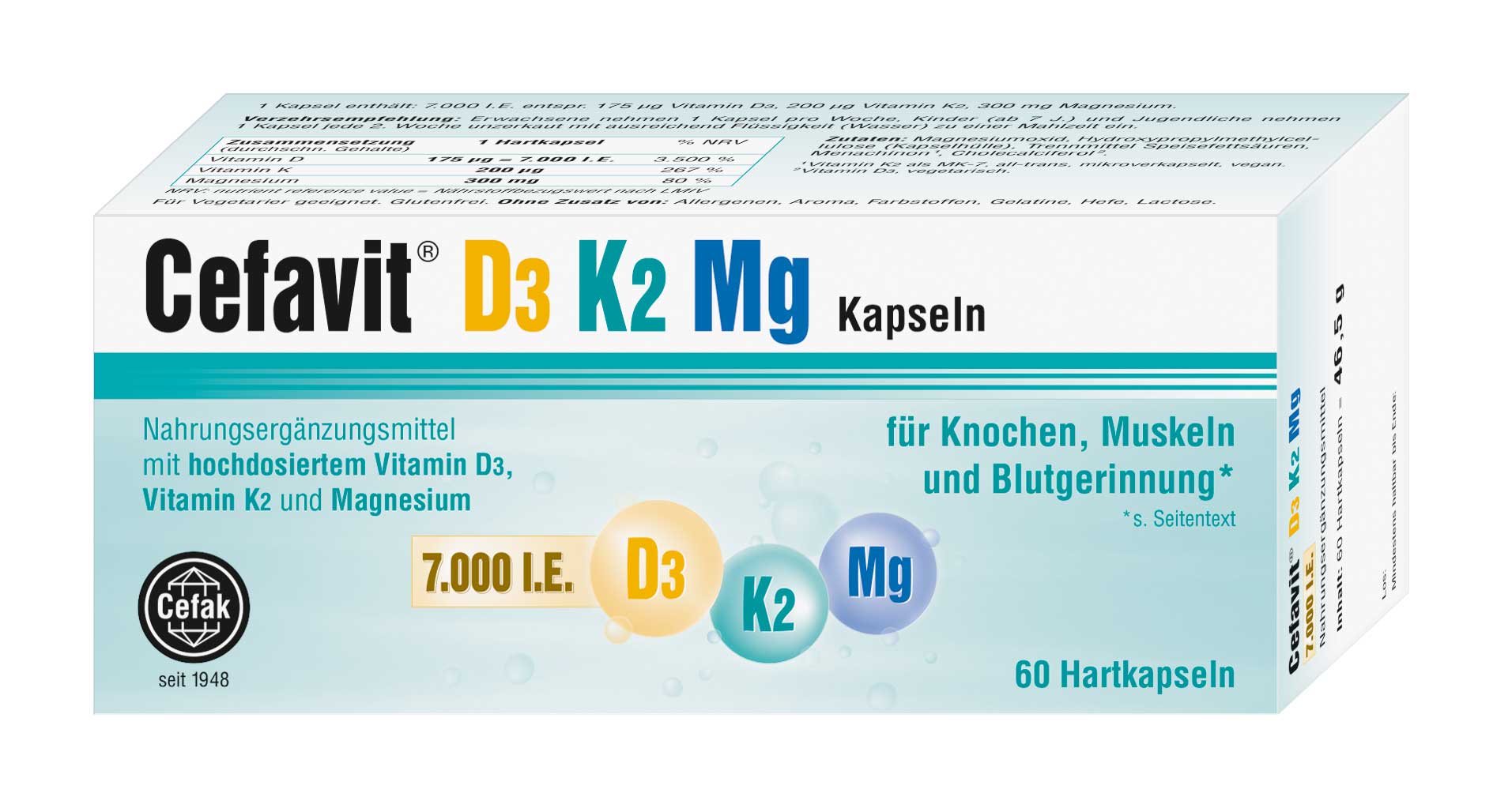 CEFAVIT D3 K2 Mg 7.000 I.E. Hartkapseln Abbildung für CEFAVIT D3 K2 Mg 7.000 I.E. Hartkapseln