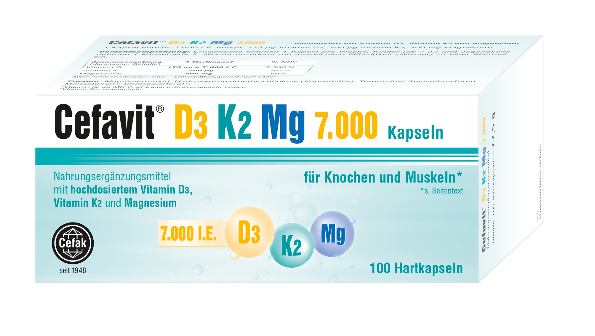 CEFAVIT D3 K2 Mg 7.000 I.E. Hartkapseln Abbildung für CEFAVIT D3 K2 Mg 7.000 I.E. Hartkapseln