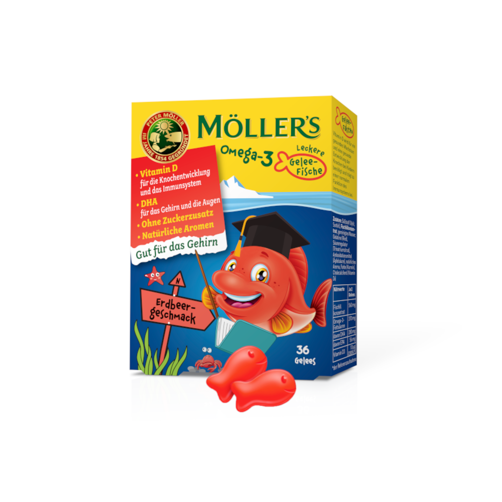 MÖLLER'S Omega-3 Gelee Fisch Erdbeere Kautabletten Abbildung für MÖLLER'S Omega-3 Gelee Fisch Erdbeere Kautabletten