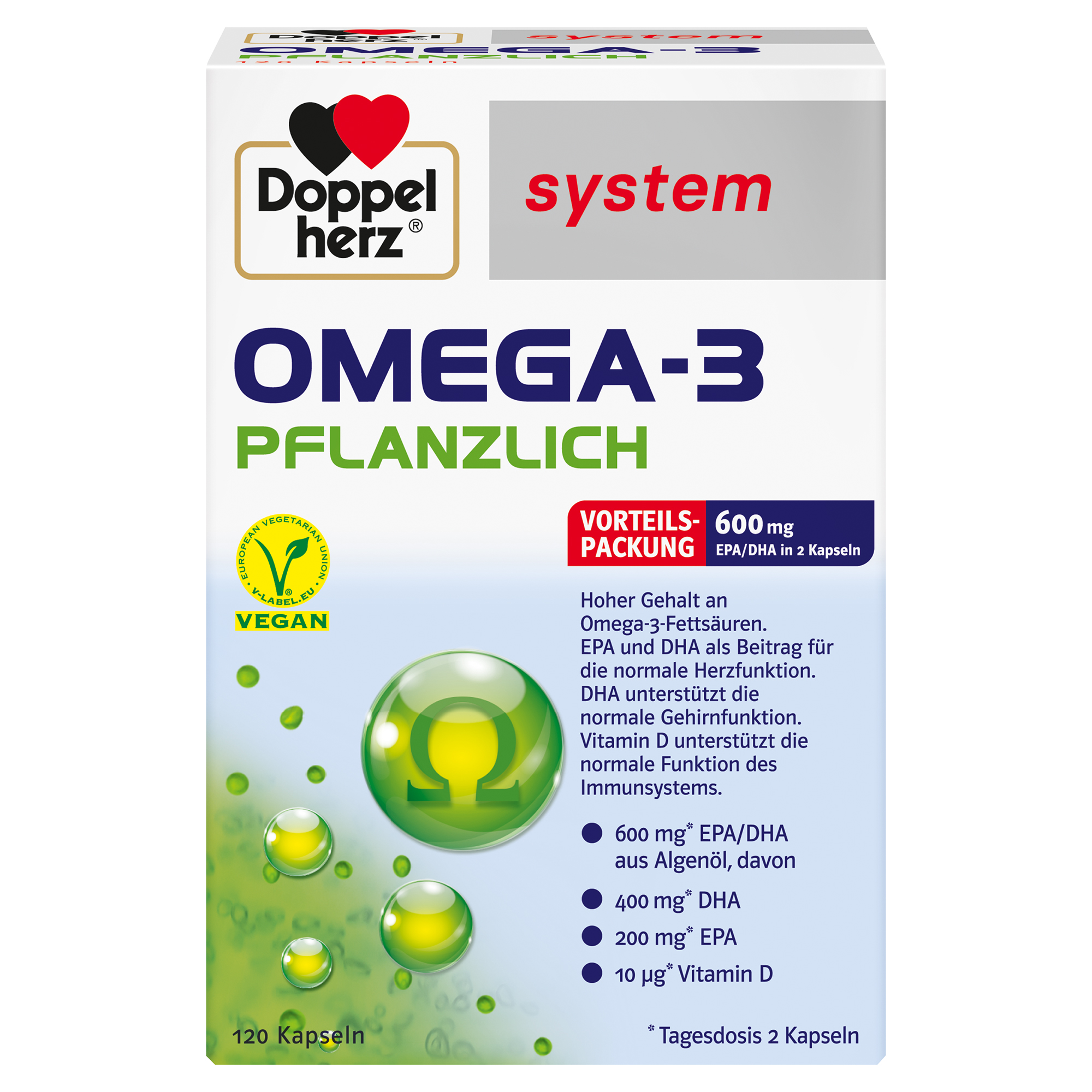 DOPPELHERZ Omega-3 pflanzlich system Kapseln Abbildung für DOPPELHERZ Omega-3 pflanzlich system Kapseln