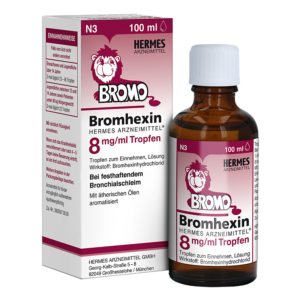 BROMHEXIN Hermes Arzneimittel 8 mg/ml Tropfen Abbildung für BROMHEXIN Hermes Arzneimittel 8 mg/ml Tropfen