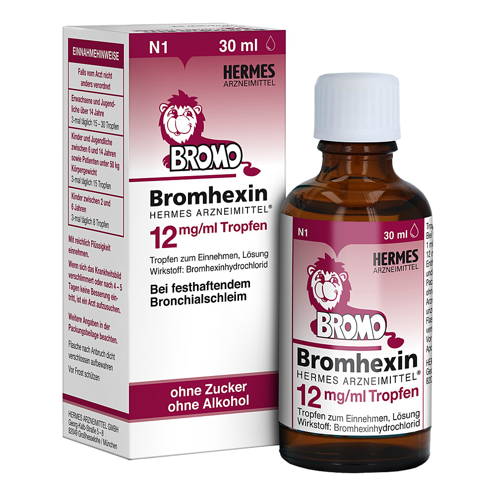 BROMHEXIN Hermes Arzneimittel 12 mg/ml Tropfen Abbildung für BROMHEXIN Hermes Arzneimittel 12 mg/ml Tropfen