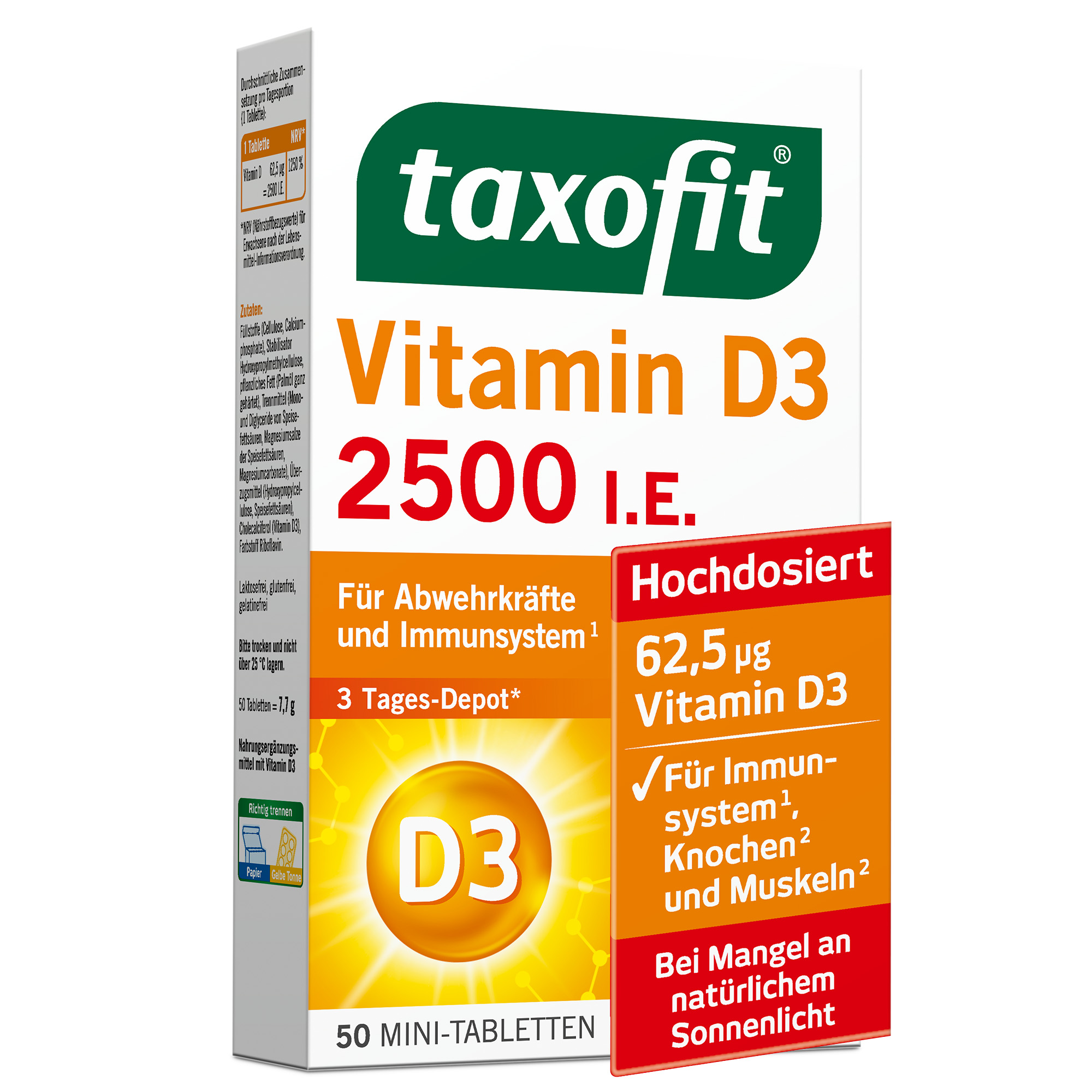 TAXOFIT Vitamin D3 2500 I.E. Tabletten Abbildung für TAXOFIT Vitamin D3 2500 I.E. Tabletten