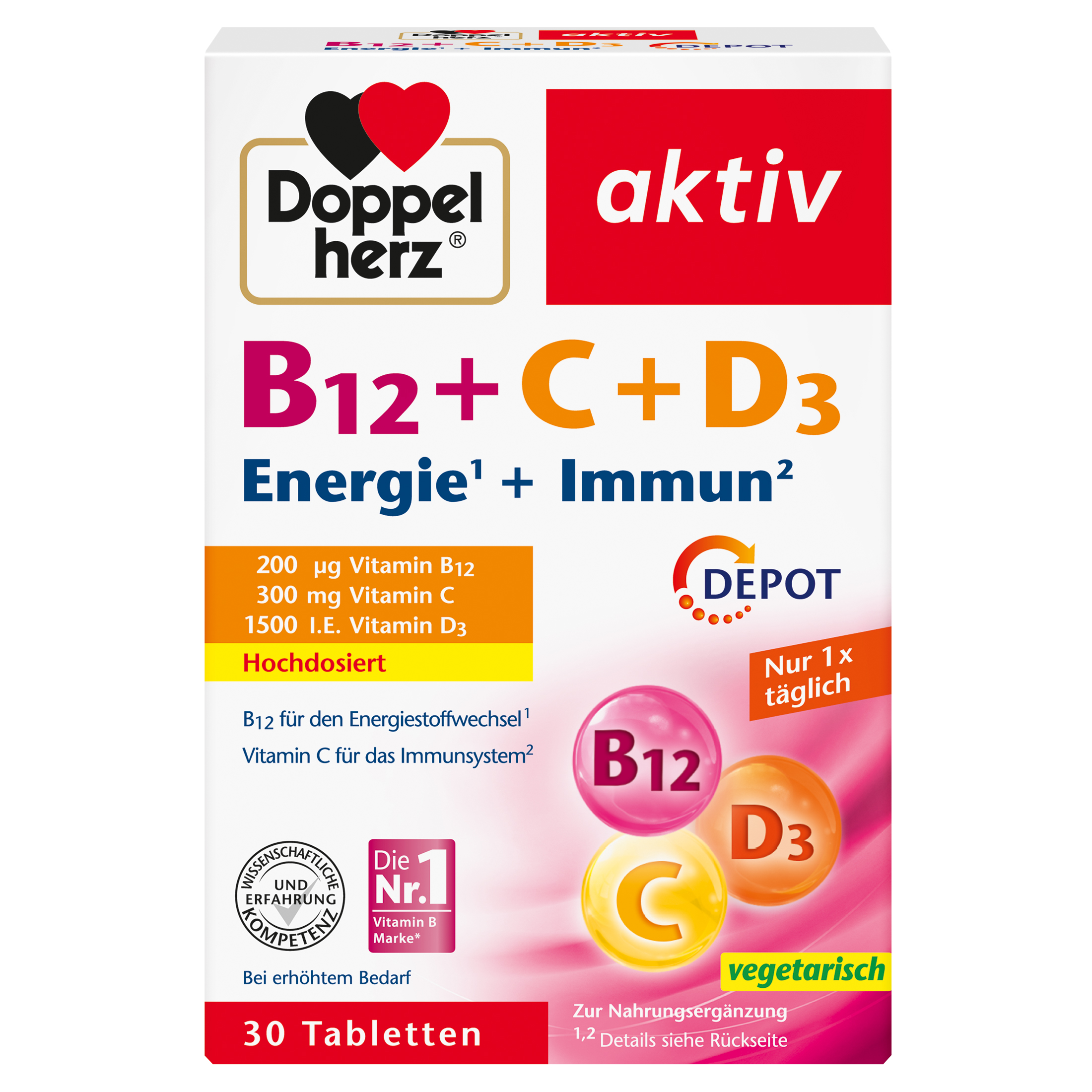 DOPPELHERZ B12+C+D3 Depot aktiv Tabletten Abbildung für DOPPELHERZ B12+C+D3 Depot aktiv Tabletten