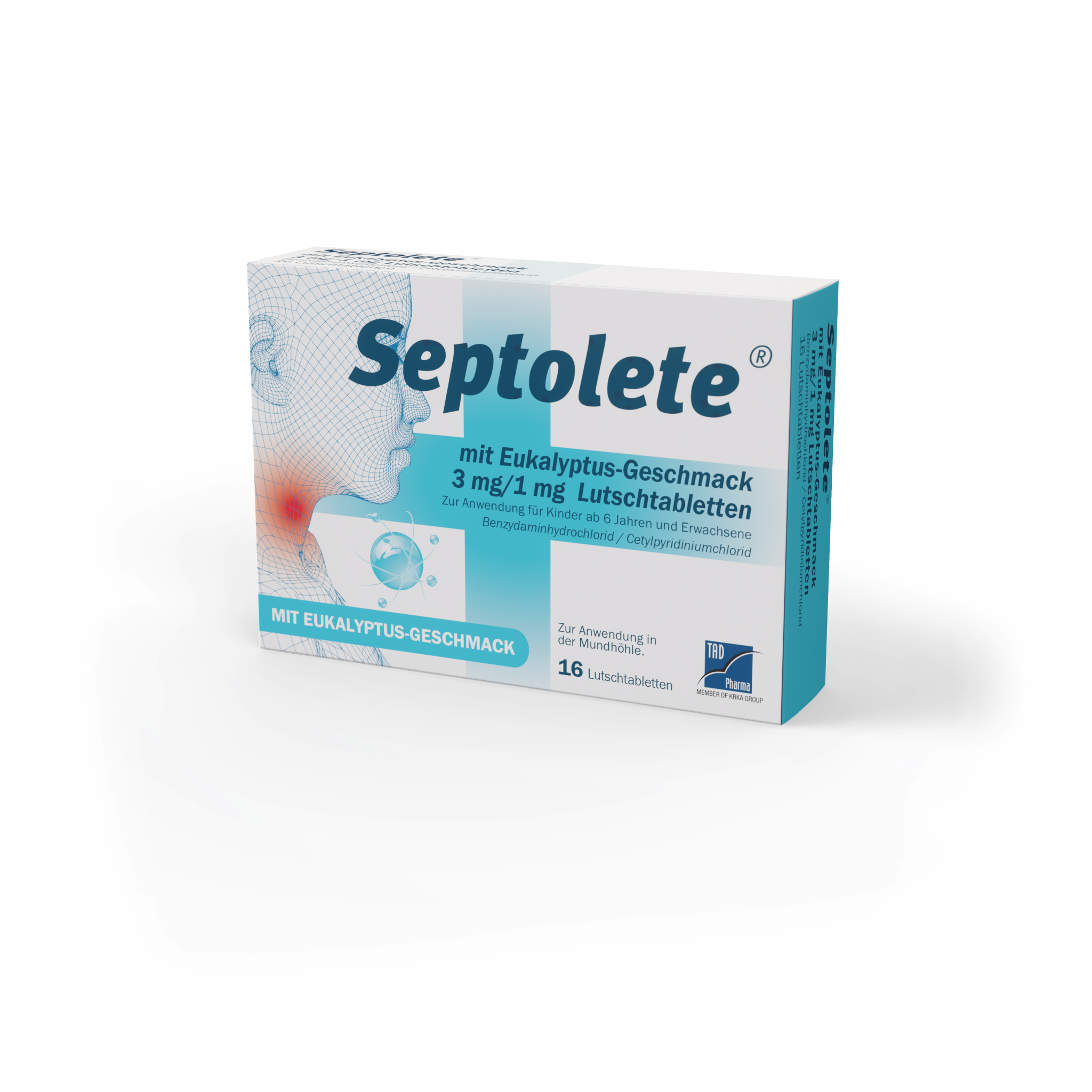SEPTOLETE mit Eukalyptus-Geschmack 3mg/1mg Lut.-T. Abbildung für SEPTOLETE mit Eukalyptus-Geschmack 3mg/1mg Lut.-T.