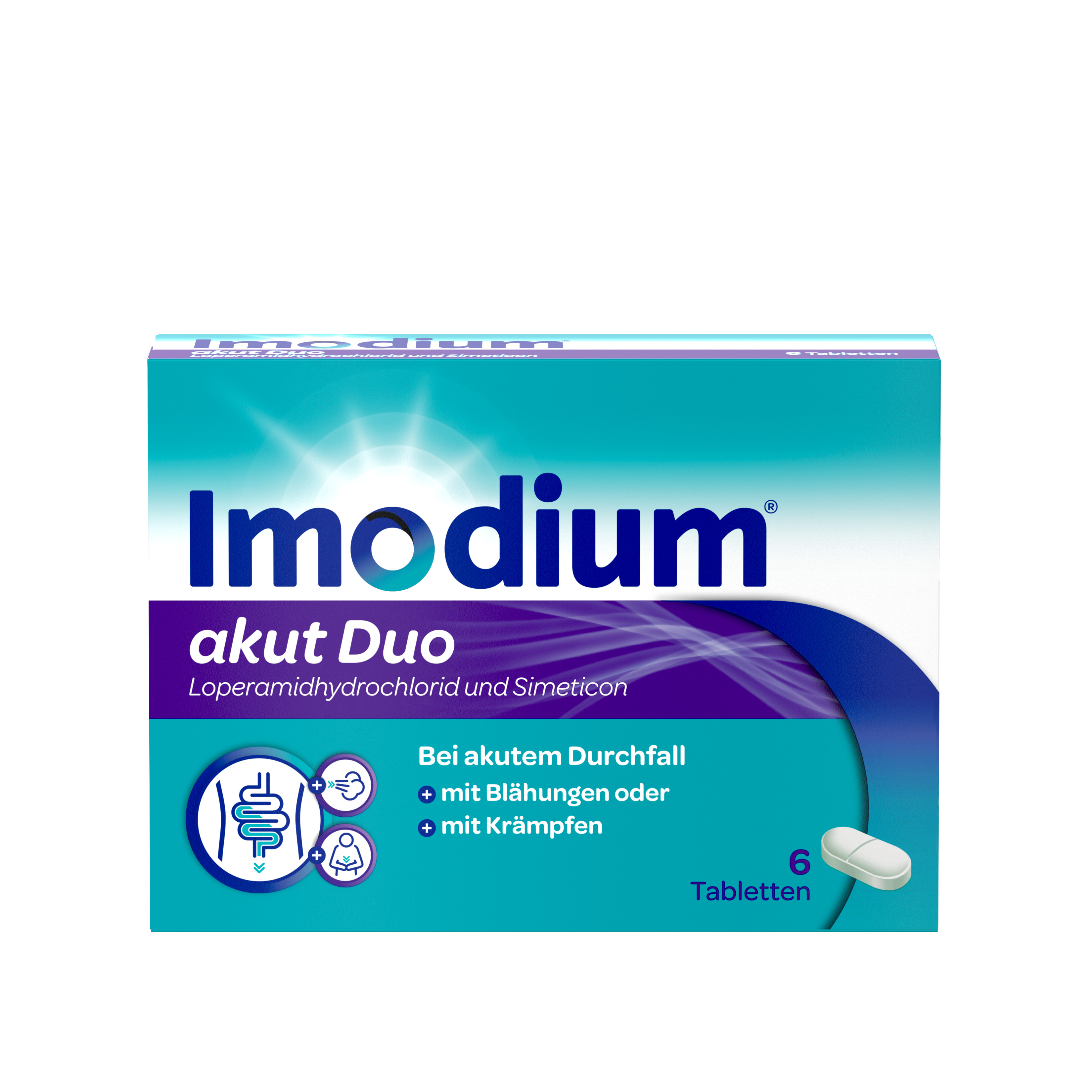 IMODIUM akut Duo 2 mg/125 mg Tabletten Abbildung für IMODIUM akut Duo 2 mg/125 mg Tabletten