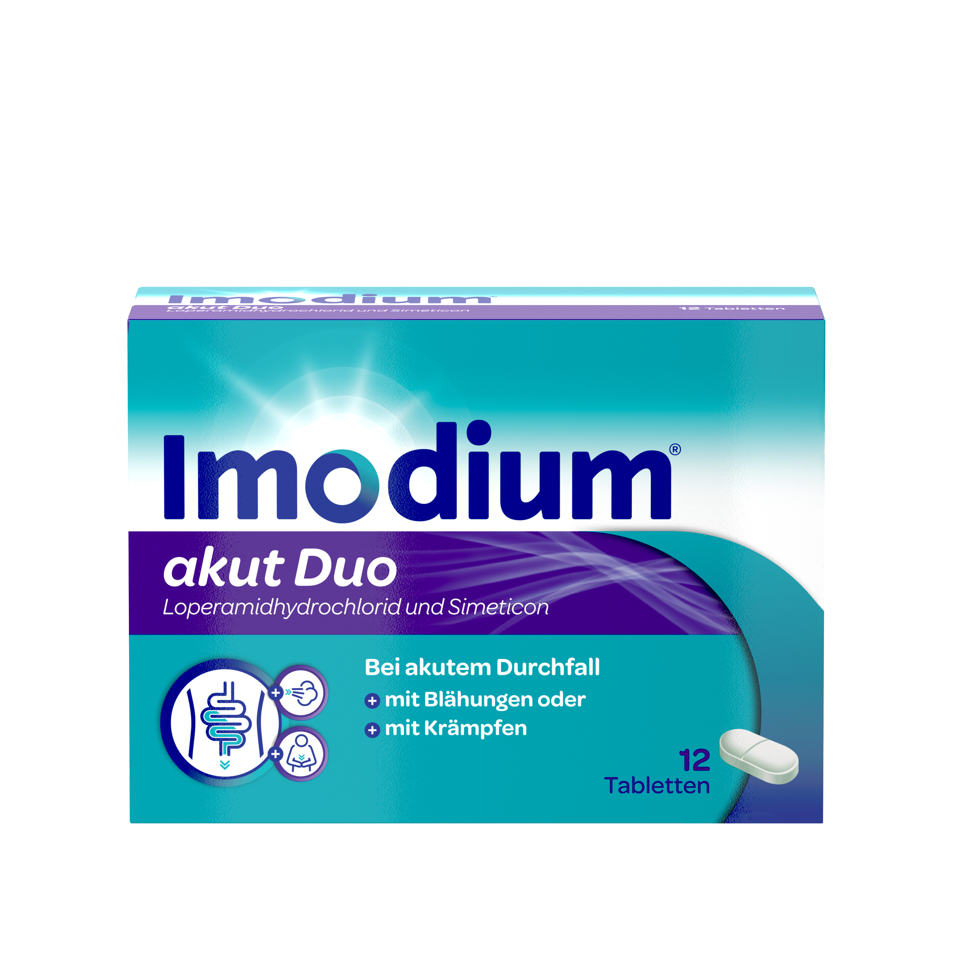 IMODIUM akut Duo 2 mg/125 mg Tabletten Abbildung für IMODIUM akut Duo 2 mg/125 mg Tabletten