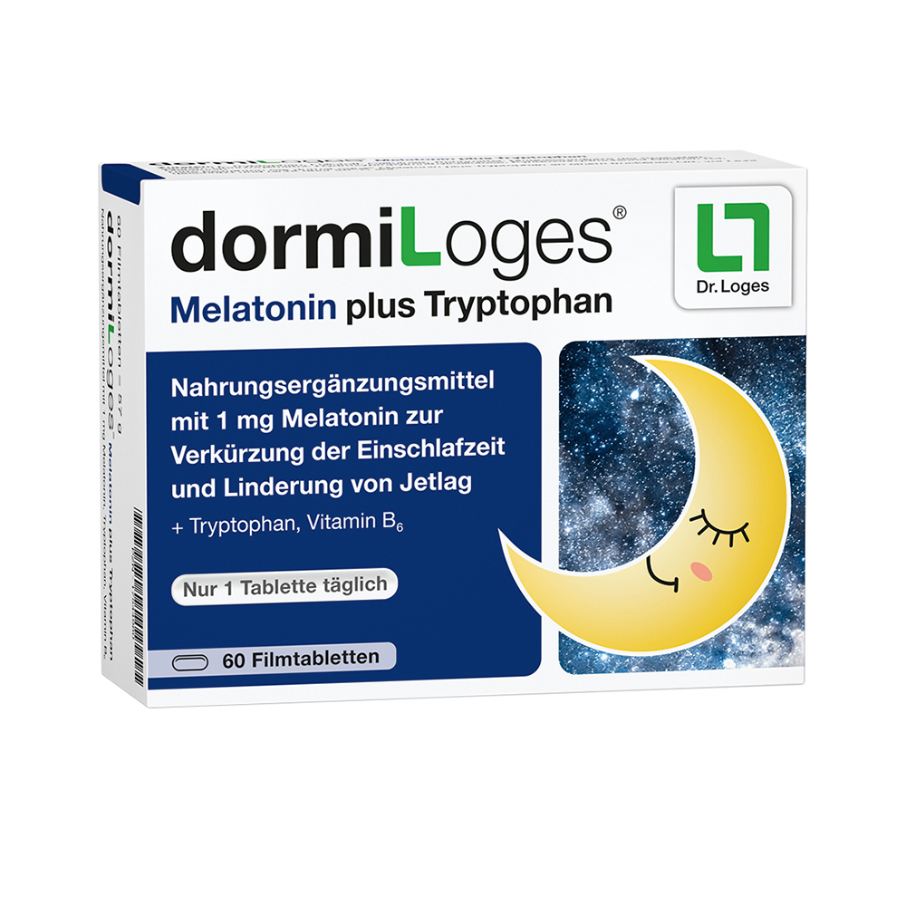 DORMILOGES Melatonin plus Tryptophan Filmtabletten Abbildung für DORMILOGES Melatonin plus Tryptophan Filmtabletten