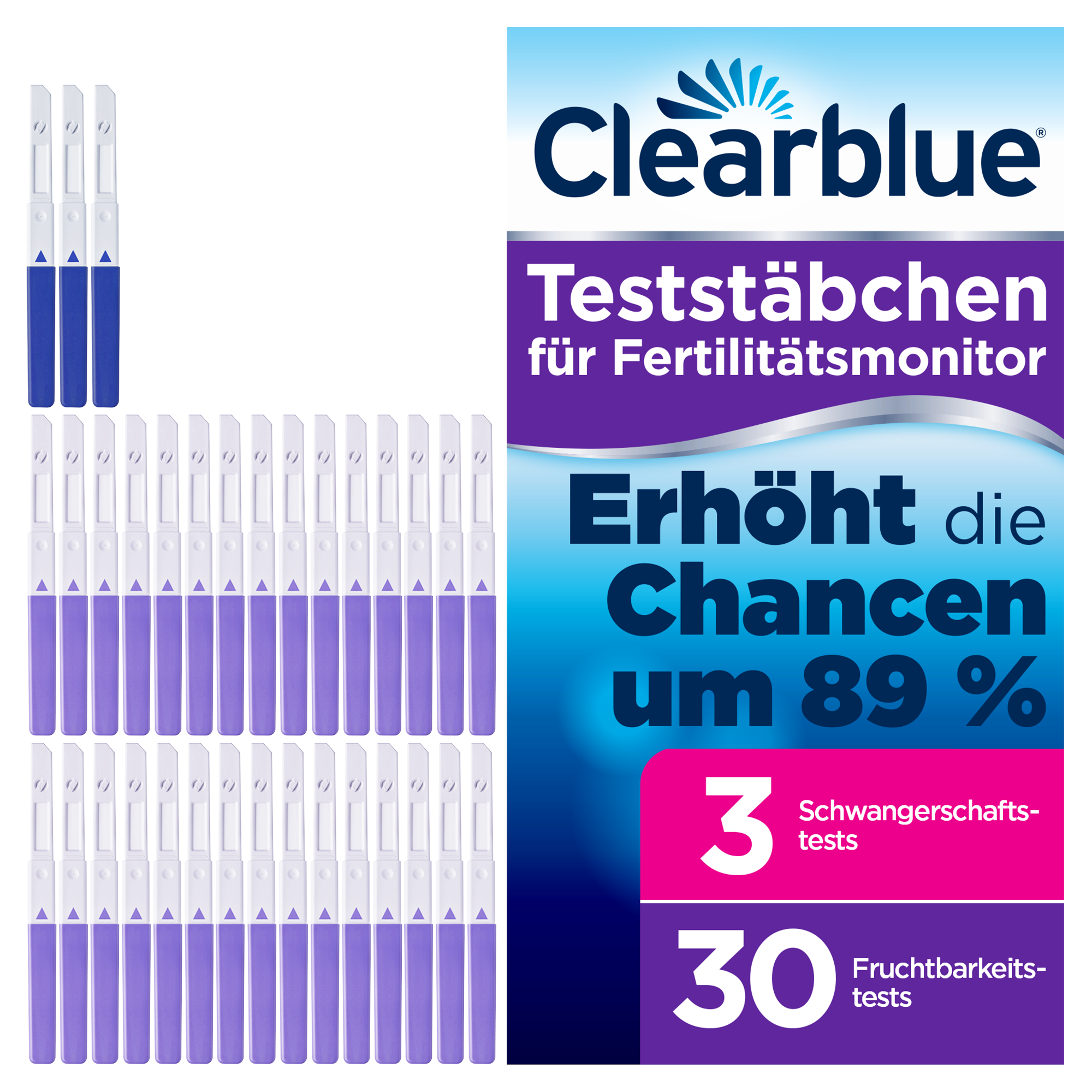 CLEARBLUE Fertilitätsmonitor Teststäbchen 30+3 Abbildung für CLEARBLUE Fertilitätsmonitor Teststäbchen 30+3